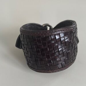 Mulberry Basketweave Leather Cuff - Deep Brown